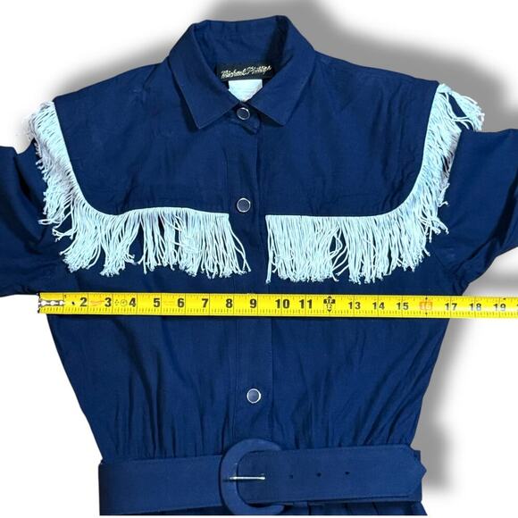VTG Michael Phillips Western Jumpsuit Womens Navy White Fringe One Piece Sz 5 - Picture 5 of 12